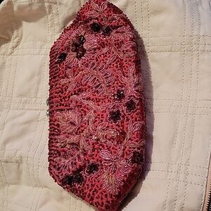 Vintage Nettie Rosenstein Red Embroidered Beaded Clutch